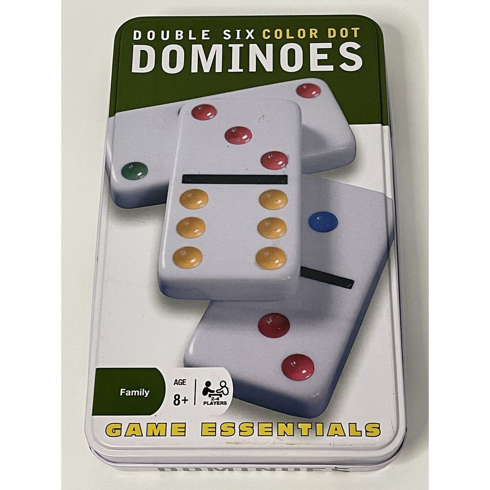 Double Six Color Dot Dominoes in Tin Family Game Ages 8 & up Cardinal 2007 CIB